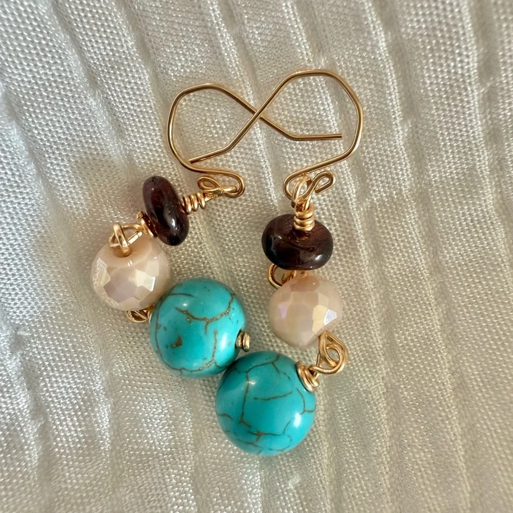 Gold-Filled Turquoise Garnet Sapphire Dangle Earrings